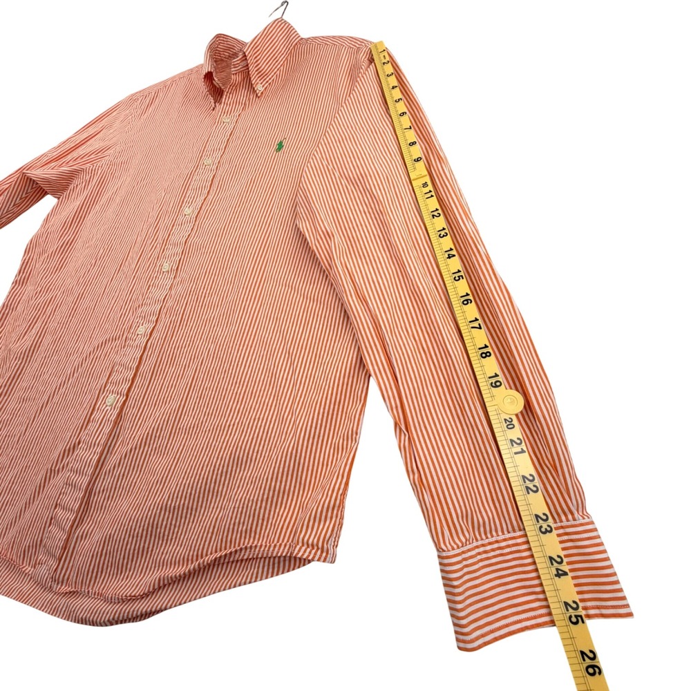 Ralph Lauren Button Down Shirt Men Large White Orange Striped Cotton Long Sleeve - Picture 12 of 12